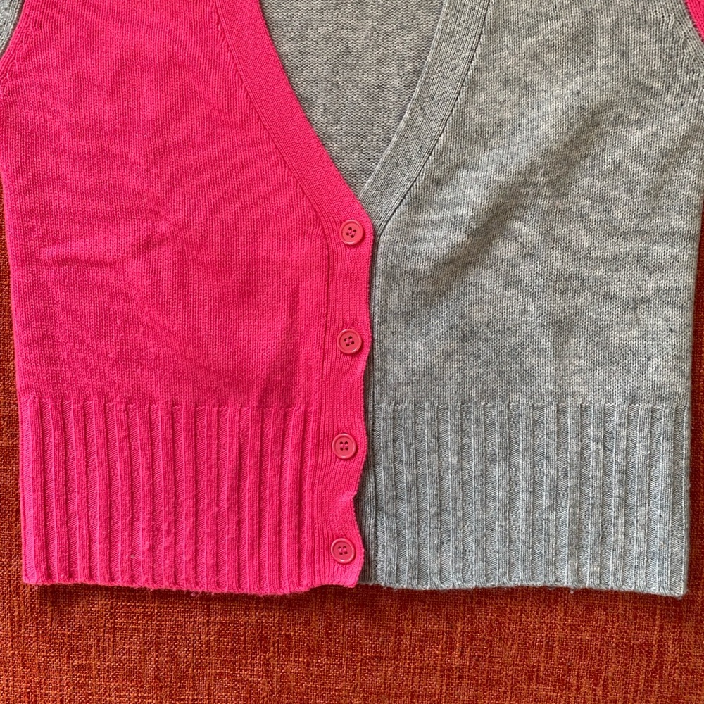 Brodie Cashmere Neon Hot Pink ColorBlock Cardigan Sweater - Picture 8 of 9